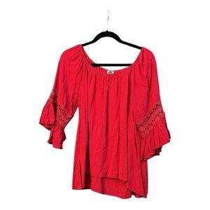 JEM Red Ruffled Relaxed Blouse  XL